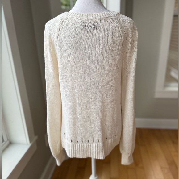 LOFT Ivory Cream Cotton Nylon Crewneck Lightweight Sweater Size Medium - Picture 3 of 8